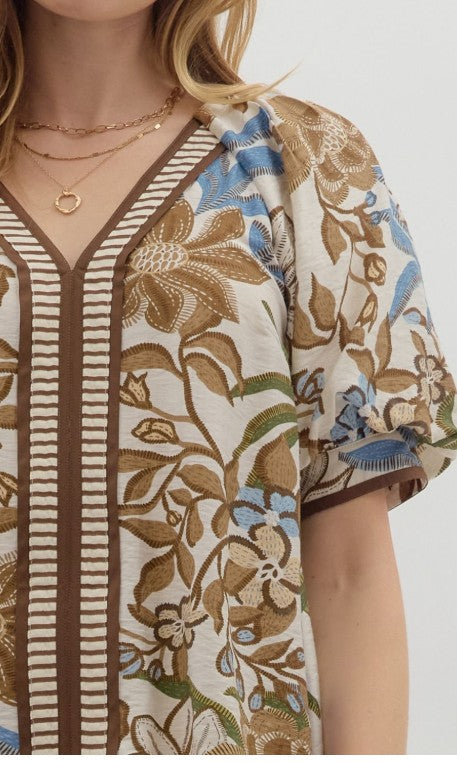 BOTANICAL BRUNCH FLORAL PUFF SLEEVE BLOUSE