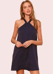 CHIC MODE SILKY NAVY DRESS