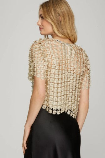 COCKTAIL HOUR PEARL EMBELLISHED TOP