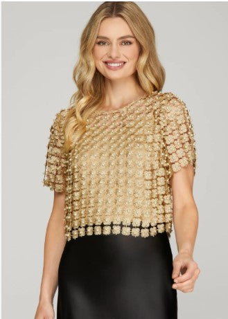 COCKTAIL HOUR PEARL EMBELLISHED TOP