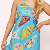 QUEEN OF SPARKLES AQUA MULTI SHELL ONE SHOULDER DRESS