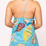 QUEEN OF SPARKLES AQUA MULTI SHELL ONE SHOULDER DRESS