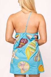 QUEEN OF SPARKLES AQUA MULTI SHELL ONE SHOULDER DRESS