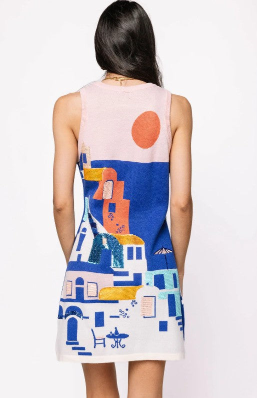 QUEEN OF SPARKLES COASTAL HOUSE SCENE KNIT TANK DRESS