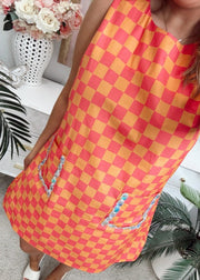 PLAID JEWEL POCKET COTTON TANK DRESS