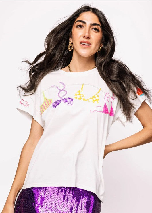 QUEEN OF SPARKLES WHITE MULTI HANGING BIKINI TEE