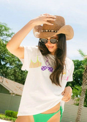 QUEEN OF SPARKLES WHITE MULTI HANGING BIKINI TEE