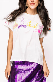 QUEEN OF SPARKLES WHITE MULTI HANGING BIKINI TEE