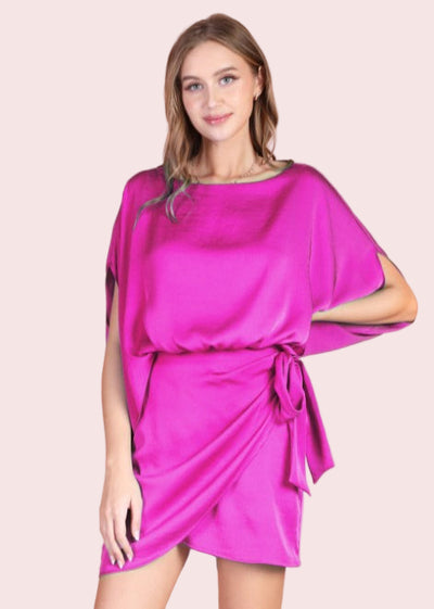 SWEET ORCHID BOAT NECK WRAP DRESS