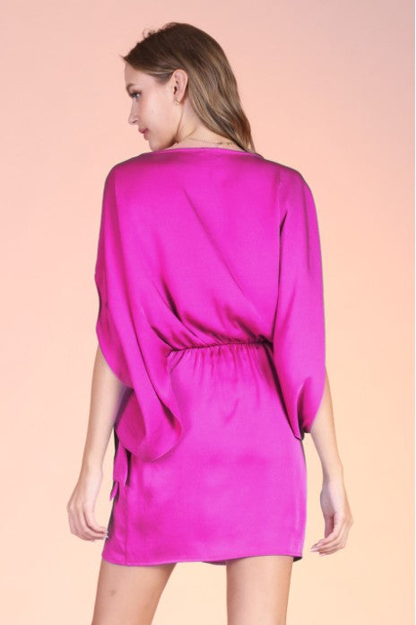 SWEET ORCHID BOAT NECK WRAP DRESS