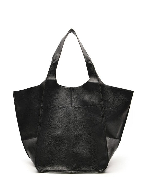 RETRO OVERSIZED SOFT VEGAN LEATHER TOTE - BLACK, CAMEL OR OLIVE