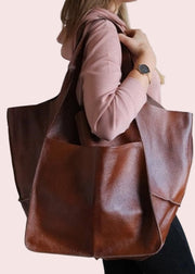 RETRO OVERSIZED SOFT VEGAN LEATHER TOTE - BLACK, CAMEL OR OLIVE