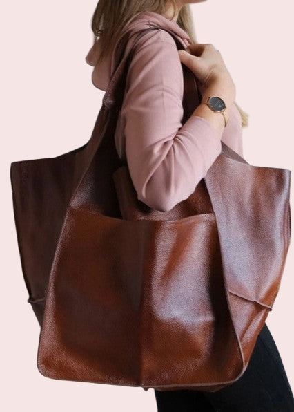 RETRO OVERSIZED SOFT VEGAN LEATHER TOTE - BLACK, CAMEL OR OLIVE