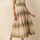 PRIMROSE PATH FLORAL STRAPLESS MIDI DRESS