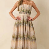 PRIMROSE PATH FLORAL STRAPLESS MIDI DRESS