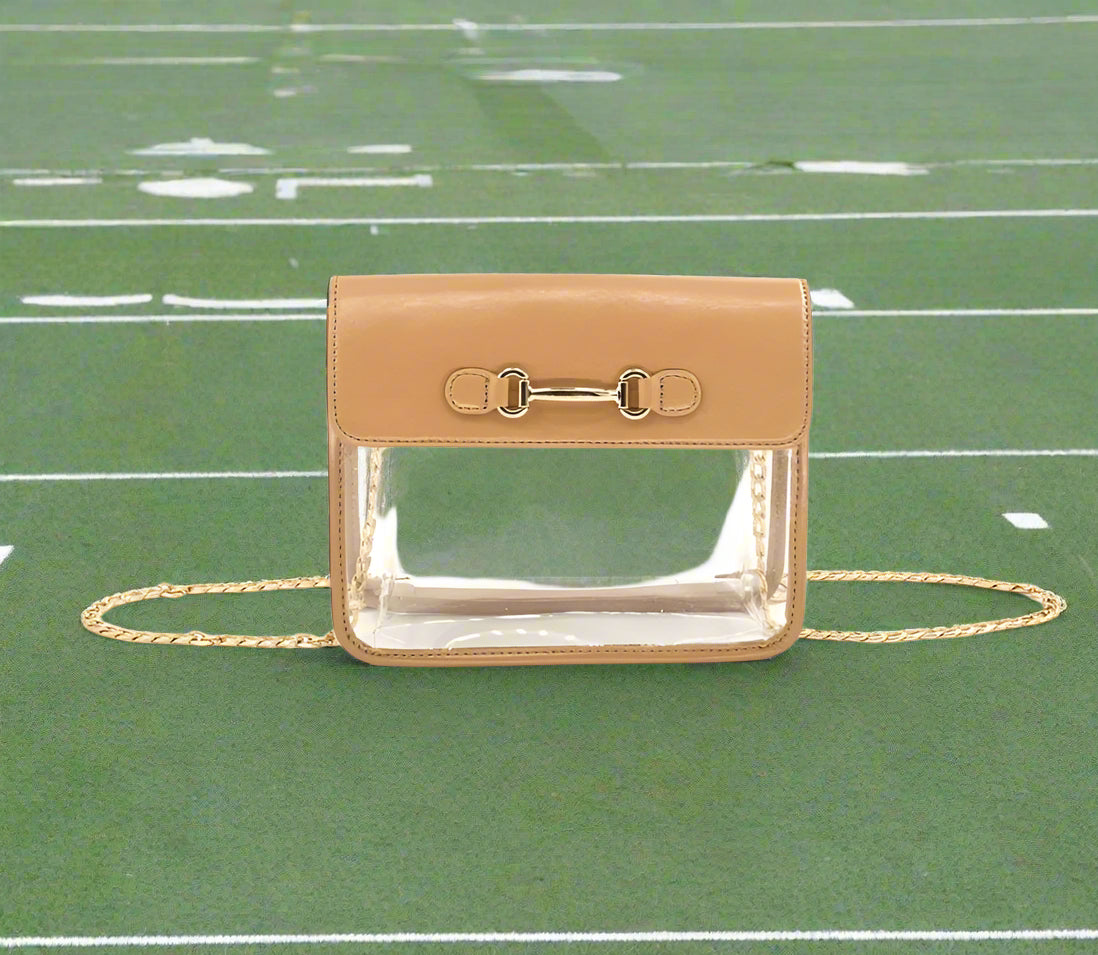 GO TEAM CLEAR CROSSBODY GAME DAY BAG - GOLD, BLACK OR TAN