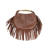 HALF MOON FRINGE BAG - BLACK OR CHOCOLATE