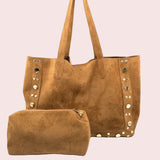 KATRINA LARGE FAUX SUEDE TOTE - BLACK OR BROWN