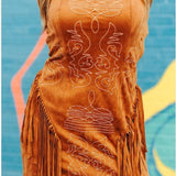 WESTERN CHARM SUEDE BOOTSTITCH FRINGE DRESS - BLACK OR BROWN