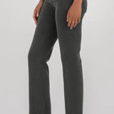 KUT KELSEY HIGH RISE ANKLE FLARE JEANS IN PEWTER GREEN