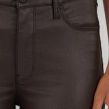 KUT ANA COATED HIGH RISE FLARE JEANS IN CHOCOLATE BROWN