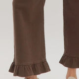 ENTRO BROWN WIDE LEG JEANS WITH RUFFLE HEM