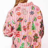 ONLINE EXCLUSIVE: QUEEN OF SPARKLES CHRISTMAS ICON BUTTON DOWN TOP