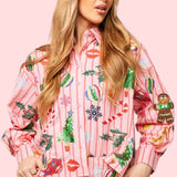 ONLINE EXCLUSIVE: QUEEN OF SPARKLES CHRISTMAS ICON BUTTON DOWN TOP