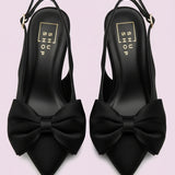 THE NORA BLACK KITTEN HEEL WITH BOW