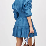 CHARMING GLANCE CHAMBRAY TIERED BUTTON UP SHIRT DRESS