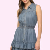 ON THE BOOKS SLEEVELESS DENIM DRESS