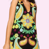 QUEEN OF SPARKLES BLACK AND NEON PAISLEY PRINT TANK DRESS