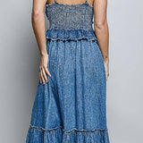 HEART ON THE LINE EMBELLISHED DENIM MAXI DRESS