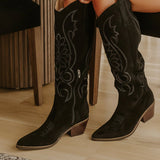 THE GIADA FAUX SUEDE COWBOY BOOTS -  BLACK OR BROWN