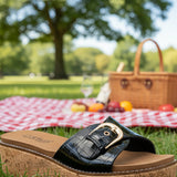 CORKYS REALITY WEDGE SANDALS IN BLACK
