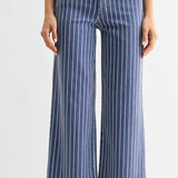 JUST BLACK SCISSOR CUT WIDE LEG NAVY STRIPE JEANS