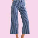 JUST BLACK SCISSOR CUT WIDE LEG NAVY STRIPE JEANS