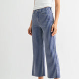 JUST BLACK SCISSOR CUT WIDE LEG NAVY STRIPE JEANS