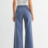 JUST BLACK SCISSOR CUT WIDE LEG NAVY STRIPE JEANS