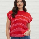 ALWAYS ON THE GO RED AND PINK SWEATER TOP