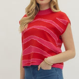 ALWAYS ON THE GO RED AND PINK SWEATER TOP
