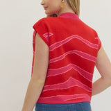ALWAYS ON THE GO RED AND PINK SWEATER TOP