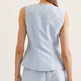 HAPPY MOMENTS BLUE JACQUARD SLEEVELESS TOP