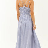 TRANQUIL HORIZON BLUE STRIPE MAXI DRESS