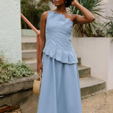 THE LENA PLEATED FLARE STRAPLESS MIDI DRESS