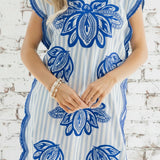 ONLINE EXCLUSIVE:  HAPPY MOMENTS EMBROIDERY DETAIL STRIPED DRESS