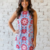 OCEAN BREEZE SLEEVELESS EMBROIDERED DRESS