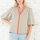 ONLINE EXCLUSIVE:  LOVE LINE KHAKI STRIPED TOP