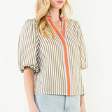 ONLINE EXCLUSIVE:  LOVE LINE KHAKI STRIPED TOP