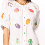 QUEEN OF SPARKLES:  EASTER EGG COTTON BUTTON UP